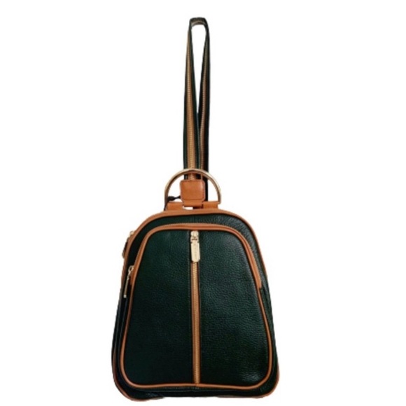 Valentina Pebbled Leather Convertible Backpack Sling Bag Purse Hunter Green - Picture 16 of 16